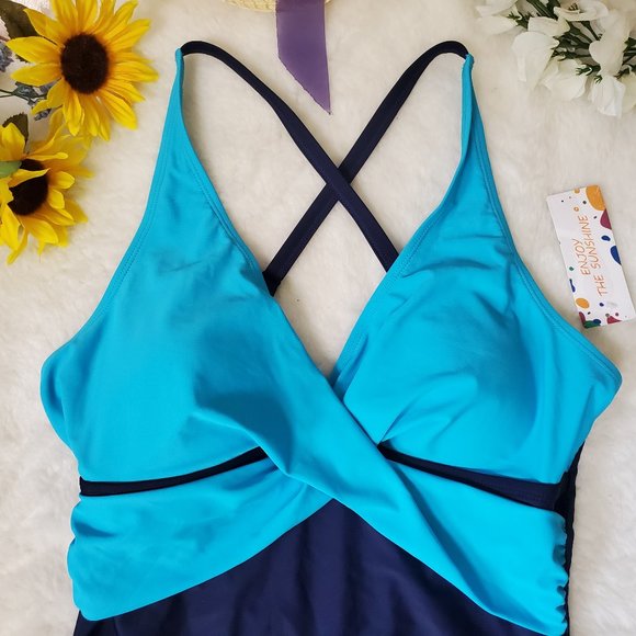 🎊HOST PICK🎊 NWT ENJOY THE SUNSHINE FRONT CROSS RACER-BACK ONE PIECE SWIMSUIT - Picture 3 of 8